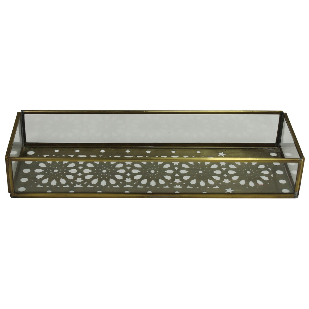 Amara Laser Cut Tray in Brass and Glass from Homart