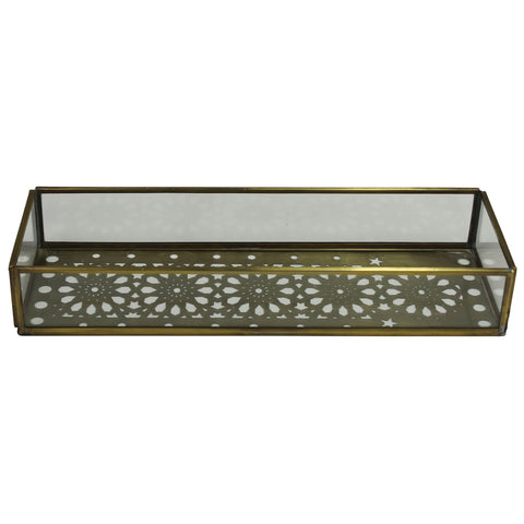 Amara Laser Cut Tray - Brass and Glass