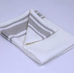 Stonewashed-White with Light Natural Stripes - Luxury Thick Linen Hand Towel from Linen Casa.