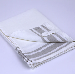 Stonewashed-White with Light Natural Stripes - Luxury Thick Linen Hand Towel from Linen Casa.