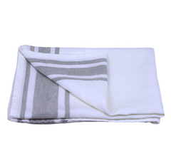 Stonewashed-White with Light Natural Stripes - Luxury Thick Linen Hand Towel from Linen Casa.