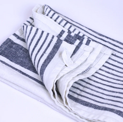 Stonewashed White with Blue Stripes 2 - Luxury Thick Linen Hand Towel from LinenCasa.