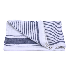 Stonewashed White with Blue Stripes 2 - Luxury Thick Linen Hand Towel from LinenCasa. 