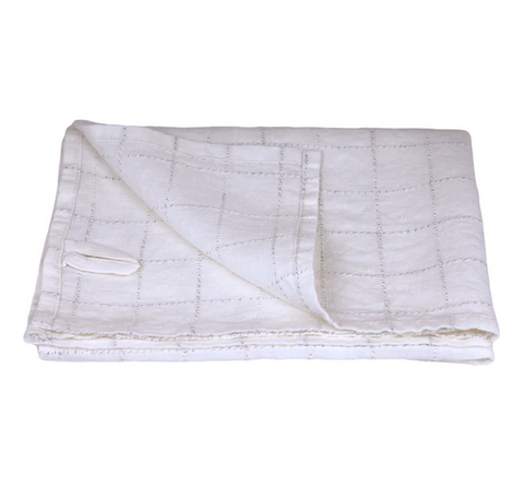 Linen Hand Towel - Stonewashed - White with Twisted Natural Yarn Squares - Medium Thick Linen
