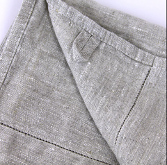 Stonewashed - Light Natural with Dot Hemstitch - Medium Thick Linen Hand Towel from LinenCasa. 