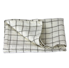 Stonewashed - Off White with Natural Squares - Medium Thick Linen Hand Towel from LinenCasa.