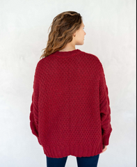 Topanga Cable Sweater in Cardinal form Mersea.