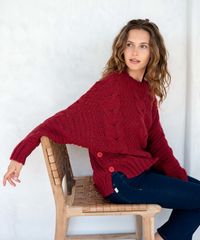 Topanga Cable Sweater in Cardinal form Mersea.