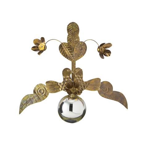 Dos Palomas Ornament Brass with Platinum Glass Sphere from Jan Barboglio