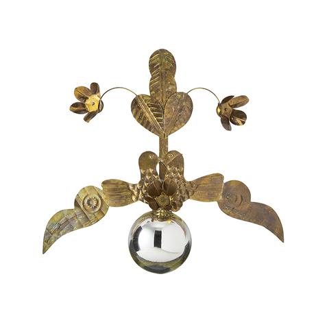 Dos Palomas Ornament Brass w/ Platinum Glass Sphere