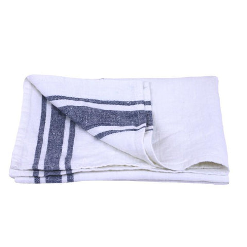 Linen Hand Towel - Stonewashed - White w/ Blue Stripes