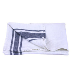 White Linen Kitchen Towel with Blue Stripes