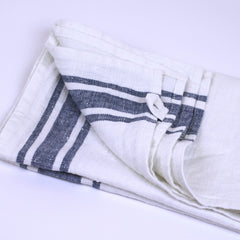 White Linen Kitchen Towel with Blue Stripes